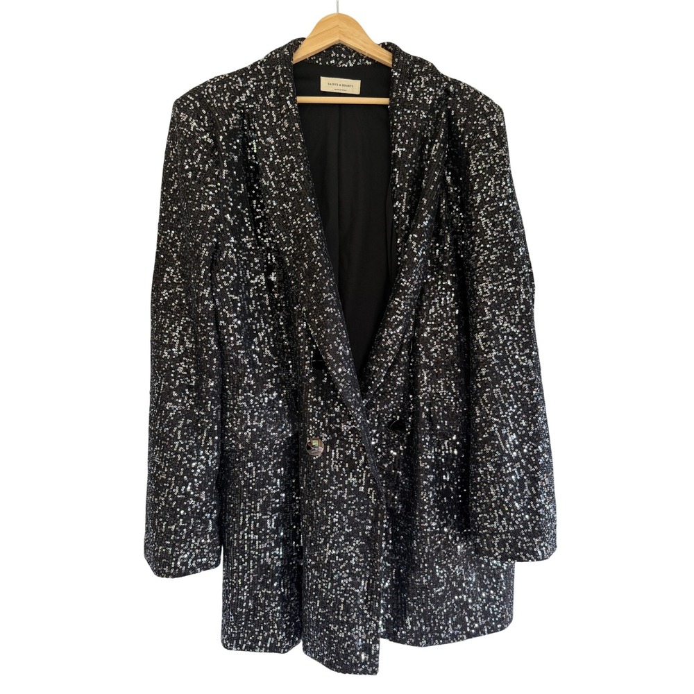 Saints & Hearts Womens Black Sequin Double Breasted Blazer Jacket 2XL SIJ5139AP